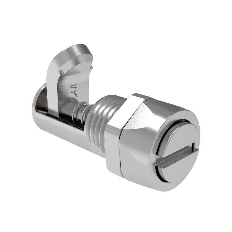 SOUTHCO Compression Latch, Self-Adjusting, Miniature Size, Tool Locking, Slotted Recess, 1.5-4.8mm Panel, 0.8-7.1mm Grip, Steel, Zinc Plated, Bright Chromate [27-10-501-10]
