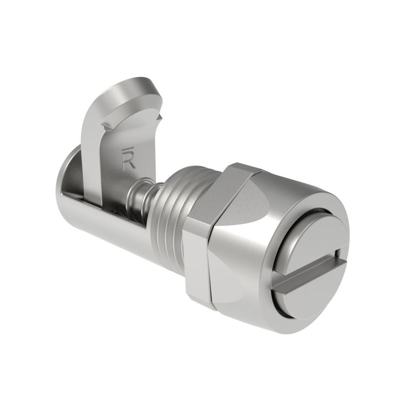 SOUTHCO Compression Latch, Self-Adjusting, Miniature Size, Tool Locking, Slotted Recess, 1.5-4.8mm Panel, 0.8-7.1mm Grip, Stainless steel, Passivated, Silver [27-10-501-20]