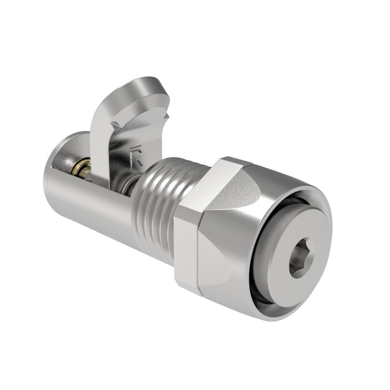 SOUTHCO Compression Latch, Self-Adjusting, Miniature Size, Tool Locking, Hex Recess, 1.5-4.8mm Panel, 0.8-7.1mm Grip, Steel, Zinc Plated, Bright Chromate [27-10-701-10]