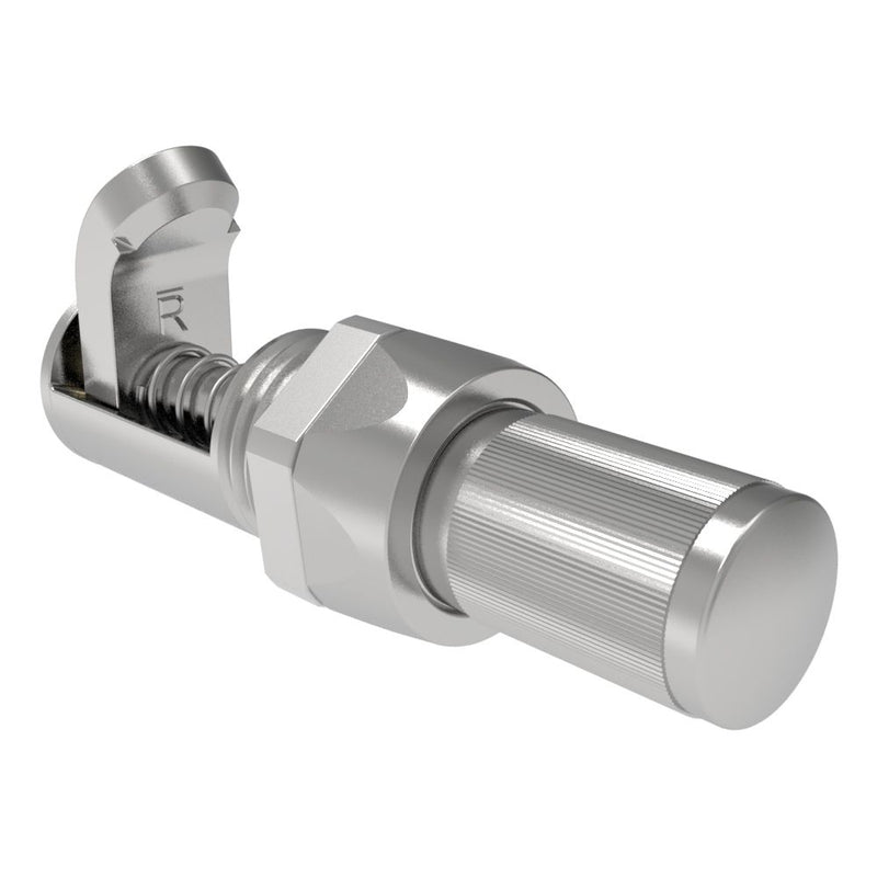 SOUTHCO Compression Latch, Self-Adjusting, Miniature Size, No Restriction, Knurled Knob, 1.5-4.8mm Panel, 0.8-7.1mm Grip, Steel, Zinc Plated, Bright Chromate [27-99-126-10]