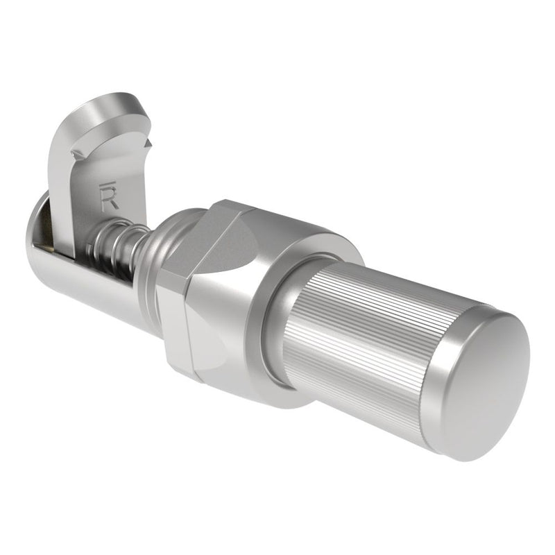 SOUTHCO Compression Latch, Self-Adjusting, Miniature Size, No Restriction, Knurled Knob, 1.5-4.8mm Panel, 0.8-7.1mm Grip, Stainless steel, Passivated, Silver [27-99-123-20]