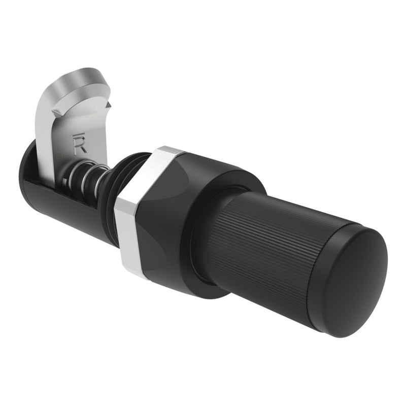 SOUTHCO Compression Latch, Self-Adjusting, Miniature Size, No Restriction, Knurled Knob, 1.5-4.8mm Panel, 0.8-7.1mm Grip, Stainless steel, Organic Finish, Black [27-99-123-50]