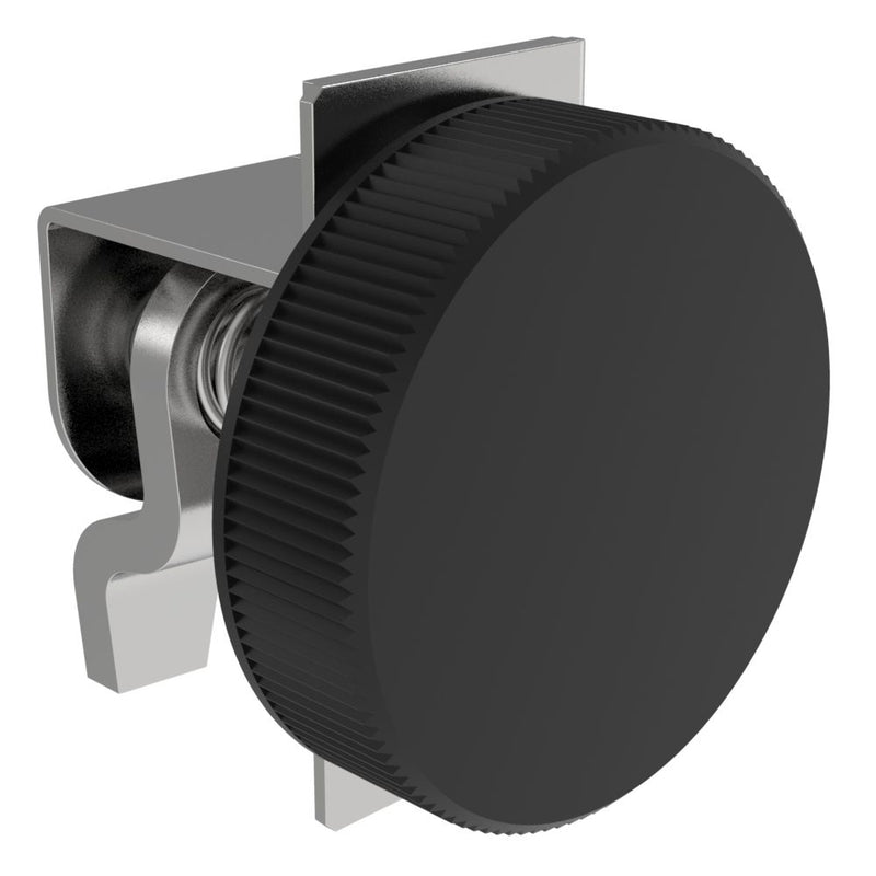 SOUTHCO Compression Latch, Self-Adjusting, Medium Size, No Restriction, Low Profile Black Knob, 0.8-6.4mm Panel, 19.1-28.6mm Grip, Steel, Zinc Plated, Bright Chromate [44-1-36-0]