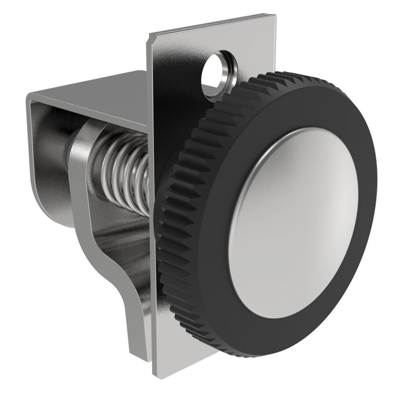 SOUTHCO Compression Latch, Self-Adjusting, Medium Size, No Restriction, Black Knob, 1.2-2.8mm Panel, 3.2-9.5mm Grip, Steel, Zinc Plated, Bright Chromate [44-99-116-11]