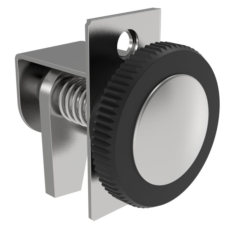 SOUTHCO Compression Latch, Self-Adjusting, Medium Size, No Restriction, Black Knob, 1.2-2.8mm Panel, 9.5-19.1mm Grip, Steel, Zinc Plated, Bright Chromate [44-99-116-12]