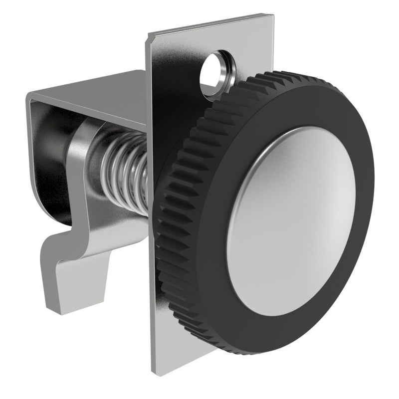 SOUTHCO Compression Latch, Self-Adjusting, Medium Size, No Restriction, Black Knob, 1.2-2.8mm Panel, 19.1-28.6mm Grip, Steel, Zinc Plated, Bright Chromate [44-99-116-13]