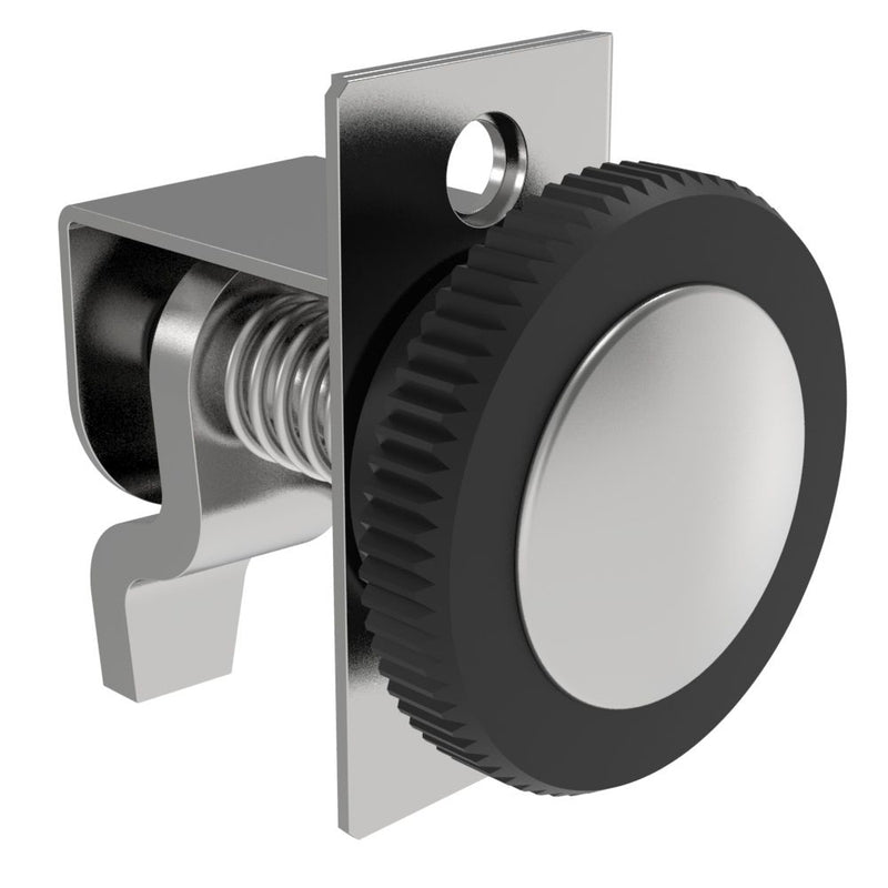 SOUTHCO Compression Latch, Self-Adjusting, Medium Size, No Restriction, Black Knob, 2.8-4.4mm Panel, 19.1-28.6mm Grip, Steel, Zinc Plated, Bright Chromate [44-99-119-13]