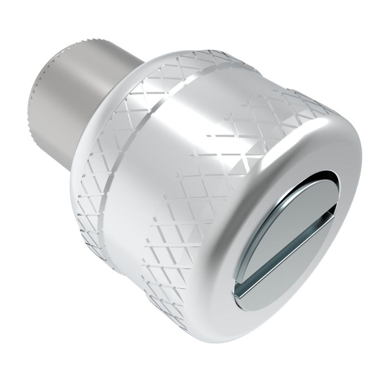 SOUTHCO Captive Screw, 10-32 Thread, Press-in, Slotted Recess, Knurled Bright Knob [47-60-501-22]