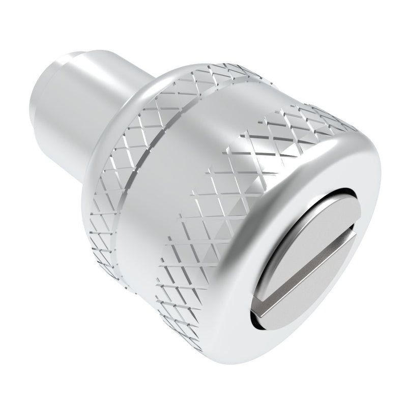 SOUTHCO Captive Screw, M5 X 0.8, Flare-in, Slotted Recess, Knurled Bright Knob [47-82-504-22]
