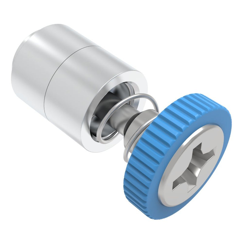 SOUTHCO Captive Screw, M3 X 0.5, Flare-in, Phillips Recess, Knurled Blue Knob [52-31-11-4-008]