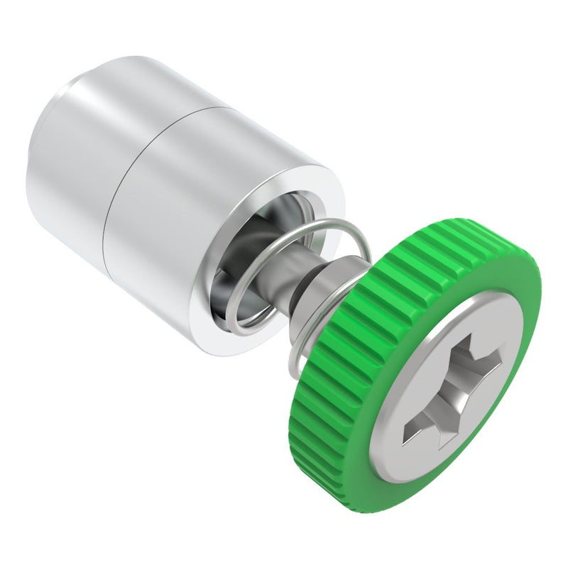 SOUTHCO Captive Screw, M3 X 0.5, Flare-in, Phillips Recess, Knurled Green Knob [52-31-11-4-014]