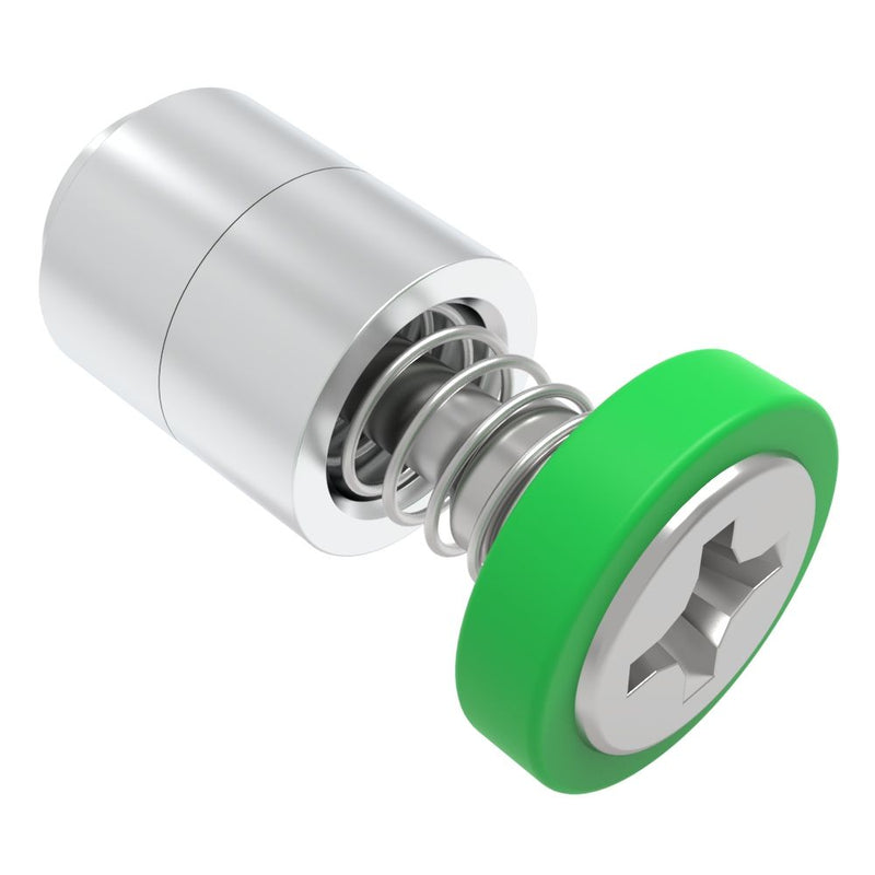 SOUTHCO Captive Screw, M3 X 0.5, Flare-in, Phillips Recess, Smooth Green Knob [52-33-11-4-014]