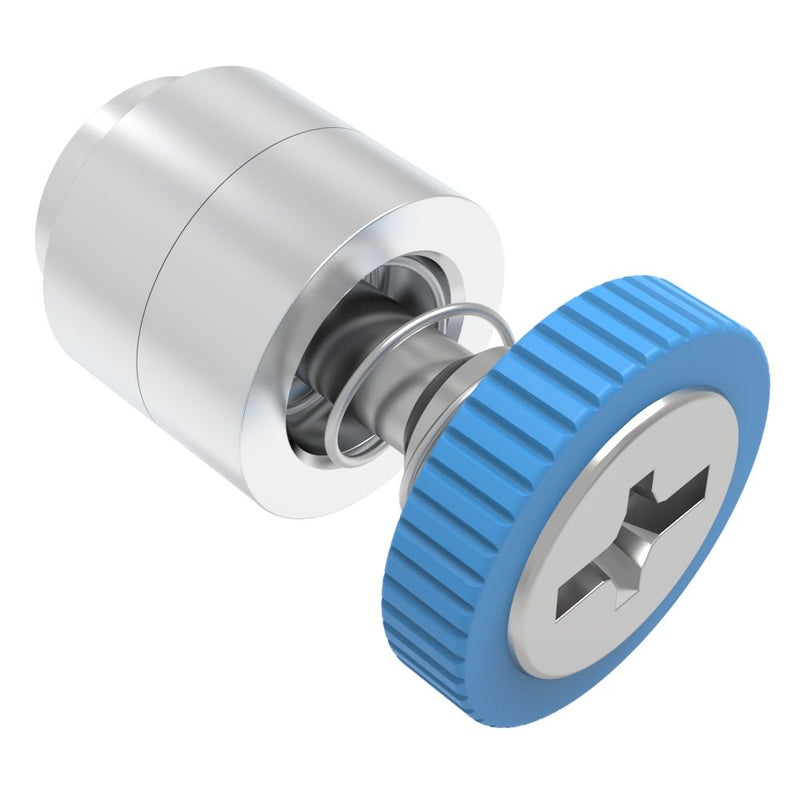 SOUTHCO Captive Screw, M4 X 0.7, Flare-in, Phillips/Slot Combination, Knurled Blue Knob [52-49-21-4-008]