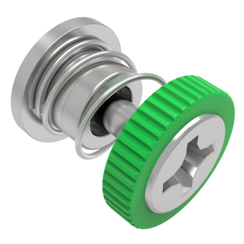 SOUTHCO Captive Screw, M3 X 0.5 Thread, Press-in, Phillips Recess, Knurled Green Knob [52-A31-51-4-014]