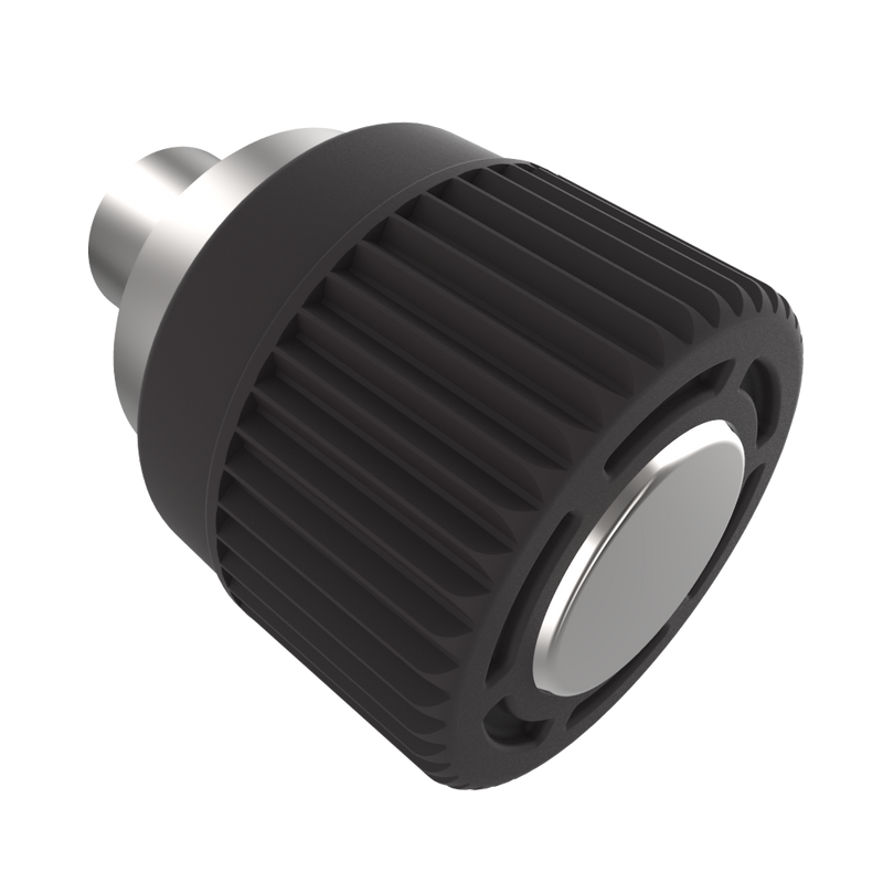 SOUTHCO Spring Loaded Plunger, Press-in, Miniature Size, With hold-open feature, Steel, Black Knob [56-311-000]