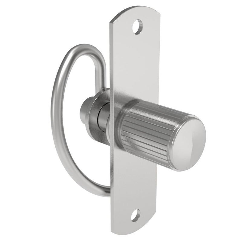 SOUTHCO Compression Latch, Self-Adjusting, Medium Size, No Restriction, Knurled Knob, Rivet/Screw (Thru Hole) Installation, Smooth Spring, Steel, Zinc Plated, Bright [57-10-201-10]