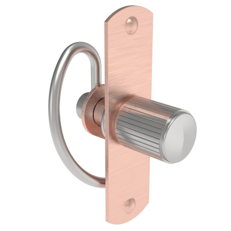 SOUTHCO Compression Latch, Self-Adjusting, Medium Size, No Restriction, Knurled Knob, Weld Installation, Smooth Spring, Steel, Copper Plated, Bright [57-10-202-50]