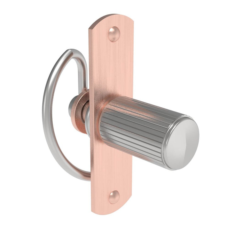 SOUTHCO Compression Latch, Self-Adjusting, Miniature Size, No Restriction, Knurled Knob, Weld Installation, Smooth Spring, Steel, Copper Plated, Bright [57-20-202-50]