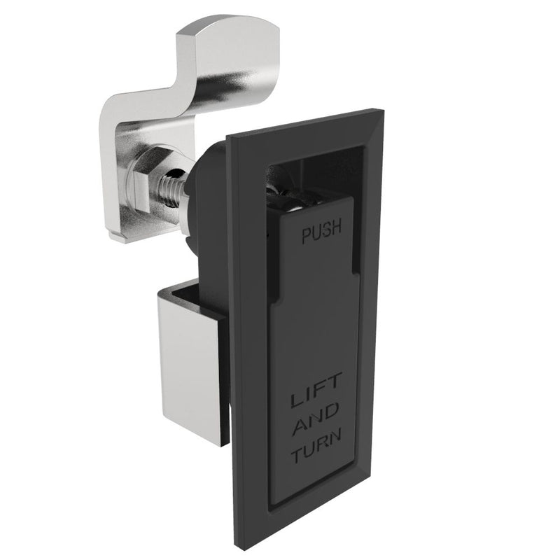 SOUTHCO Compression Latch, Lift & Turn, Small Size, Flush Style, No Restriction, Non-Locking, Zinc Alloy, Powder Coat, Black [62-70-25]