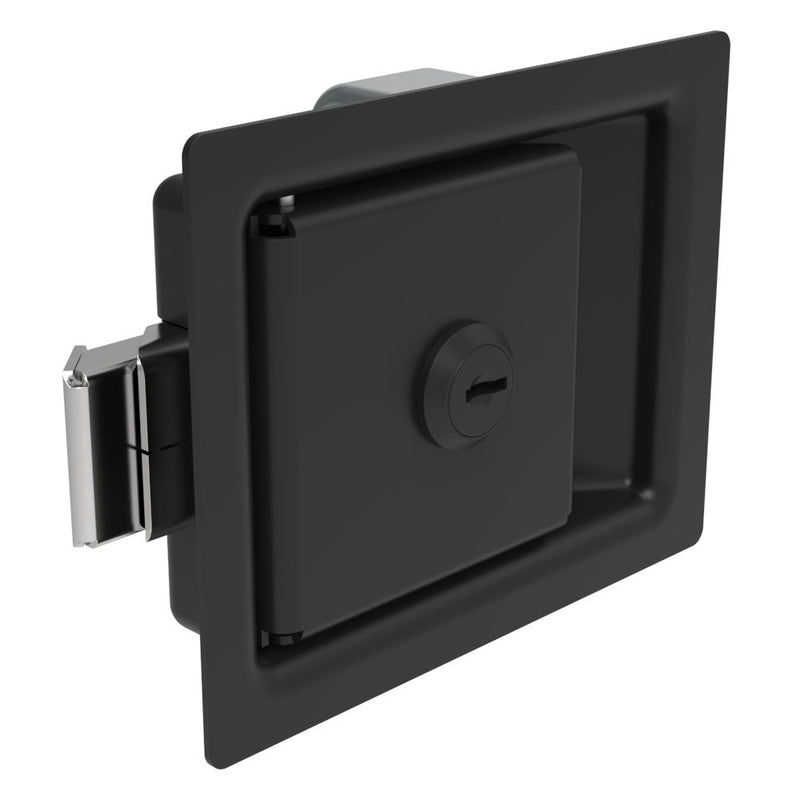 SOUTHCO Push-to-Close Latch, Large Size, Locking, 11.9mm (.47 in) Grip, Steel, Powder Coated, Black [64-10-302-90]