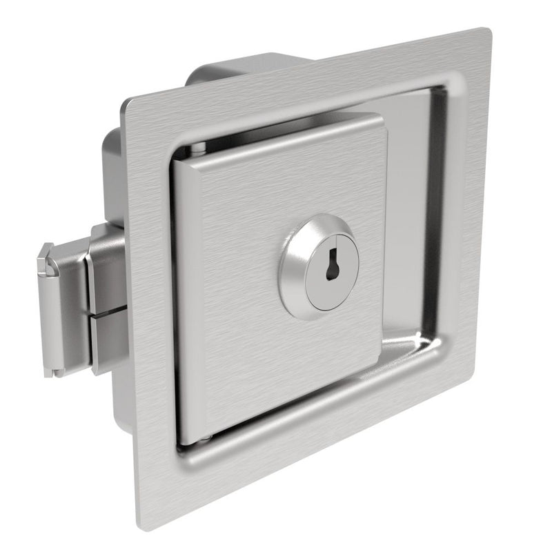 SOUTHCO Push-to-Close Latch, Medium Size, Locking, 7.9mm (.31 in) Grip, Stainless Steel, Brushed Finish [64-22-10]