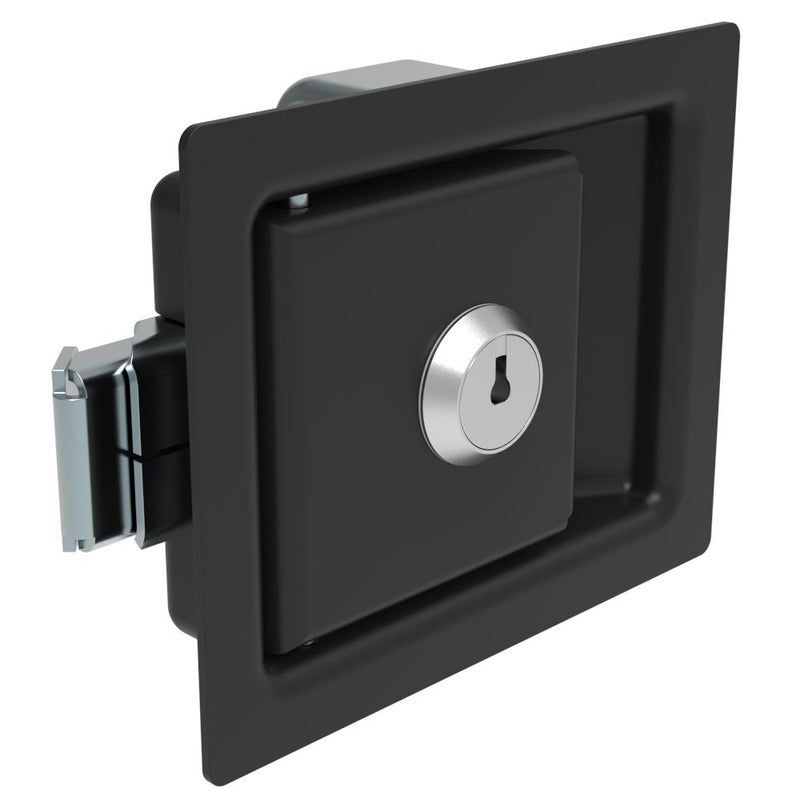 SOUTHCO Push-to-Close Latch, Medium Size, Locking, 7.9mm (.31 in) Grip, Steel, Powder Coated, Black [64-22-11]