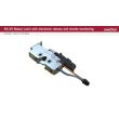 SOUTHCO Rotary Push-to-Close Latch, Medium Size, Single Stage with Switch and 12V Actuator, Bottom Trigger, Integrated Cable Mounting Bracket (for cable with spring), Integrated Bumper, 6.7 mm Thru, Steel, Zinc Nickel [R4-25-200-51B6-15]