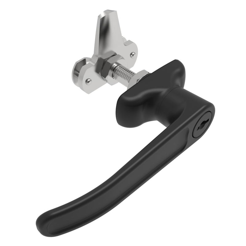 SOUTHCO Cam Latch L-Handle, Turn Clockwise to Latch / Lock, Short Cam, Zinc Alloy, Powder Coat, Black [92-41-521]