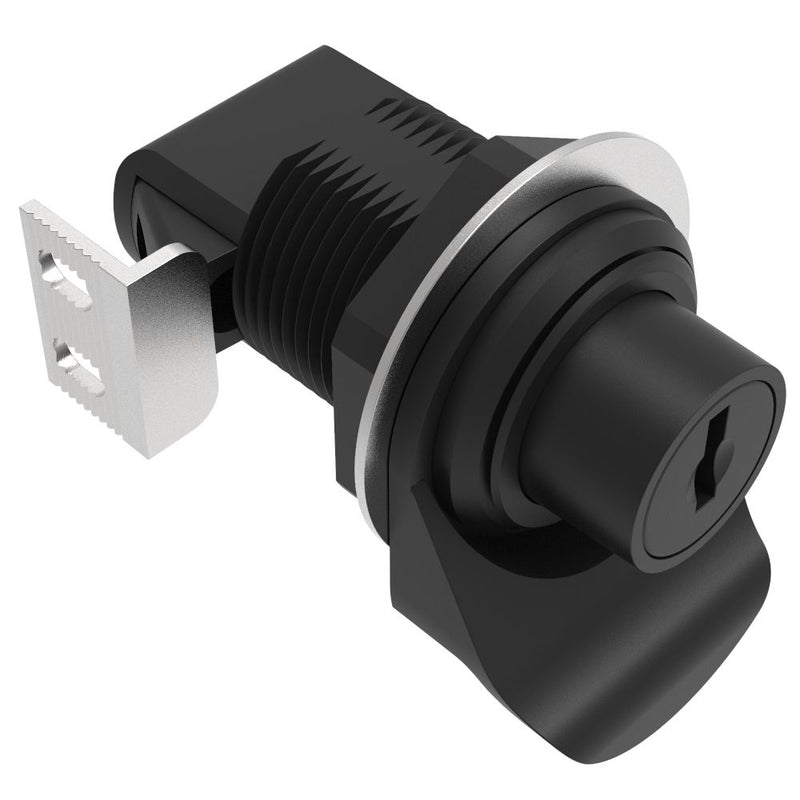 SOUTHCO Push-to-Close Latch, Push Button, Key Locking, Pull Tab In Line With Latching Pawl, Plastic, Black [93-303]