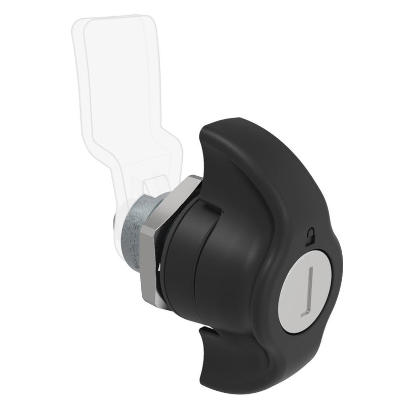 SOUTHCO Quarter-Turn Cam Latch, Key Locking (Reversible Key) Wing, Without Cam, Sealed, Zinc Alloy, Powder Coat, Black [E5-9-355-UU1-10]