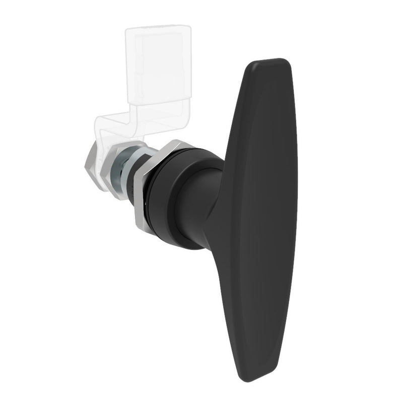 SOUTHCO QUARTER-TURN CAM LATCH, ADJUSTABLE GRIP, NON-LOCKING T-HANDLE, WITHOUT CAM, SEALED, ZINC ALLOY, POWDER COAT, BLACK [E5-9-605-01]