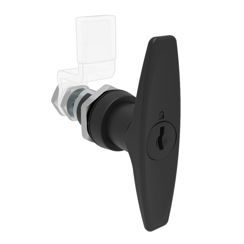 SOUTHCO QUARTER-TURN CAM LATCH, ADJUSTABLE GRIP, KEY-LOCKING (CH751) T-HANDLE, WITHOUT CAM, SEALED, ZINC ALLOY, POWDER COAT, BLACK [E5-9-615-01-10]