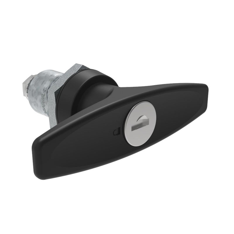SOUTHCO Quarter-Turn Cam Latch, Key Locking (CH751) T-handle, Spring-return Actuator, Not Sealed, Zinc Alloy, Powder Coat, Black [E5-9-615-TL0-10]