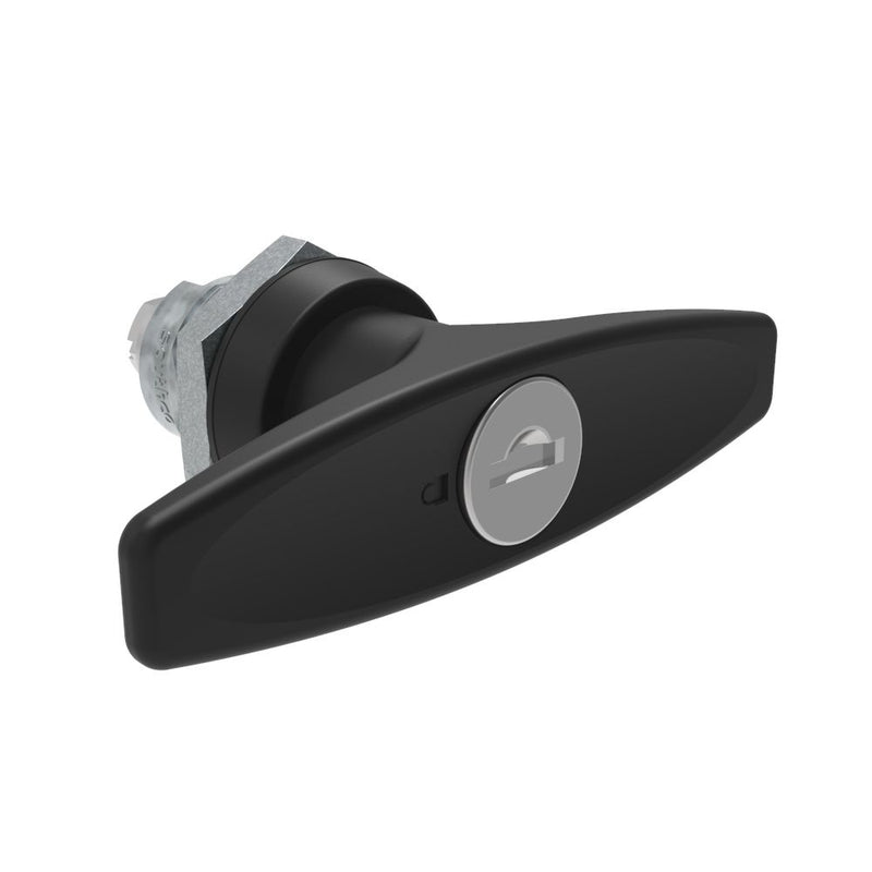 SOUTHCO Quarter-Turn Cam Latch, Key Locking (CH751) T-handle, Without Cam, Sealed, Zinc Alloy, Powder Coat, Black [E5-9-615-UU1-13]