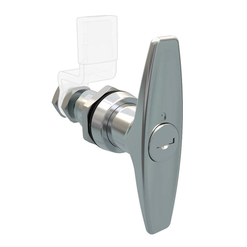 SOUTHCO QUARTER-TURN CAM LATCH, ADJUSTABLE GRIP, KEY-LOCKING (R001) T-HANDLE, WITHOUT CAM, SEALED, ZINC ALLOY, CHROME PLATED, BRIGHT [E5-9-622-01-10]