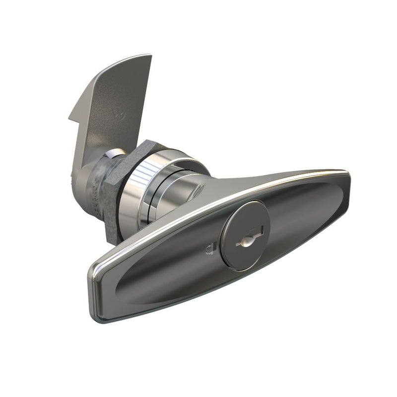 SOUTHCO Quarter-Turn Cam Latch, Key Locking (Reversible Key) T-handle, 23mm (.91 in) Grip, Not Sealed, Zinc Alloy, Chrome Plated, Bright [E5-9-622-520-13]
