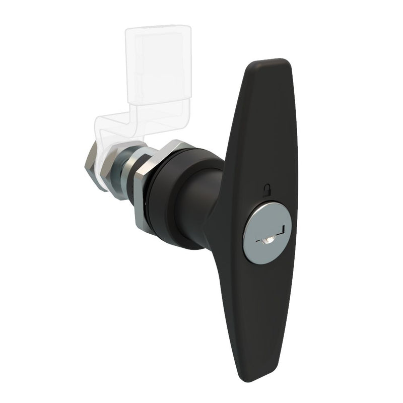 SOUTHCO QUARTER-TURN CAM LATCH, ADJUSTABLE GRIP, KEY-LOCKING (R001) T-HANDLE, WITHOUT CAM, SEALED, ZINC ALLOY, POWDER COAT, BLACK [E5-9-625-01-10]