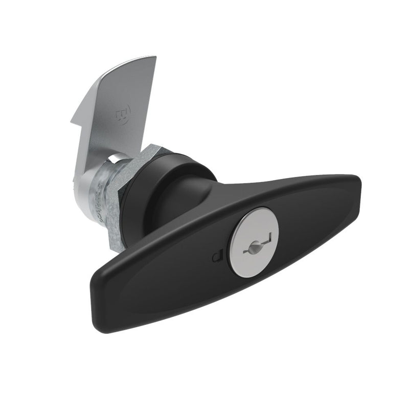 SOUTHCO Quarter-Turn Cam Latch, Key Locking (Reversible Key) T-handle, 23mm (.91 in) Grip, Not Sealed, Zinc Alloy, Powder Coat, Black [E5-9-625-520-10]