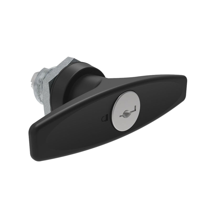 SOUTHCO Quarter-Turn Cam Latch, Key Locking (Reversible Key) T-handle, Without Cam, Sealed, Zinc Alloy, Powder Coat, Black [E5-9-625-UU1-13]