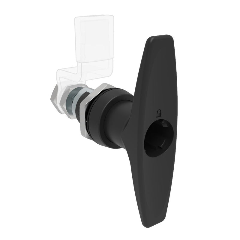 SOUTHCO QUARTER-TURN CAM LATCH, ADJUSTABLE GRIP, KEY-LOCKING (WITHOUT LOCK CORE) T-HANDLE, WITHOUT CAM, SEALED, ZINC ALLOY, POWDER COAT, BLACK [E5-9-635-01]