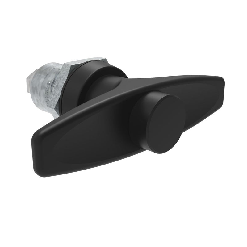 SOUTHCO Quarter-Turn Cam Latch, Key Locking (without lock core) T-handle, Spring-return Actuator, Not Sealed, Zinc Alloy, Powder Coat, Black [E5-9-635-TL0]
