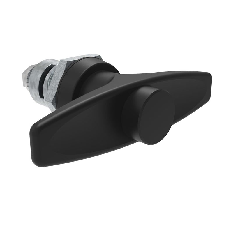 SOUTHCO Quarter-Turn Cam Latch, Key Locking (without lock core) T-handle, Spring-return Actuator, Not Sealed, Zinc Alloy, Powder Coat, Black [E5-9-635-TR0]