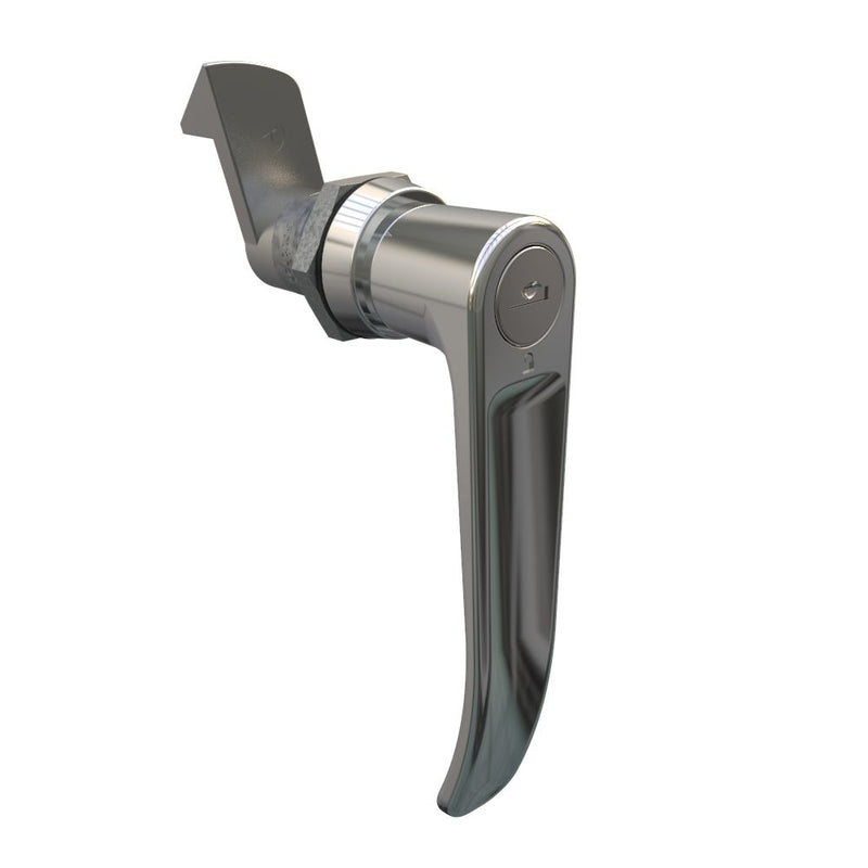 SOUTHCO Quarter-Turn Cam Latch, Key Locking (Reversible Key) L-handle, 23mm (.91 in) Grip, Not Sealed, Zinc Alloy, Chrome Plated, Bright [E5-9-722-510-10]