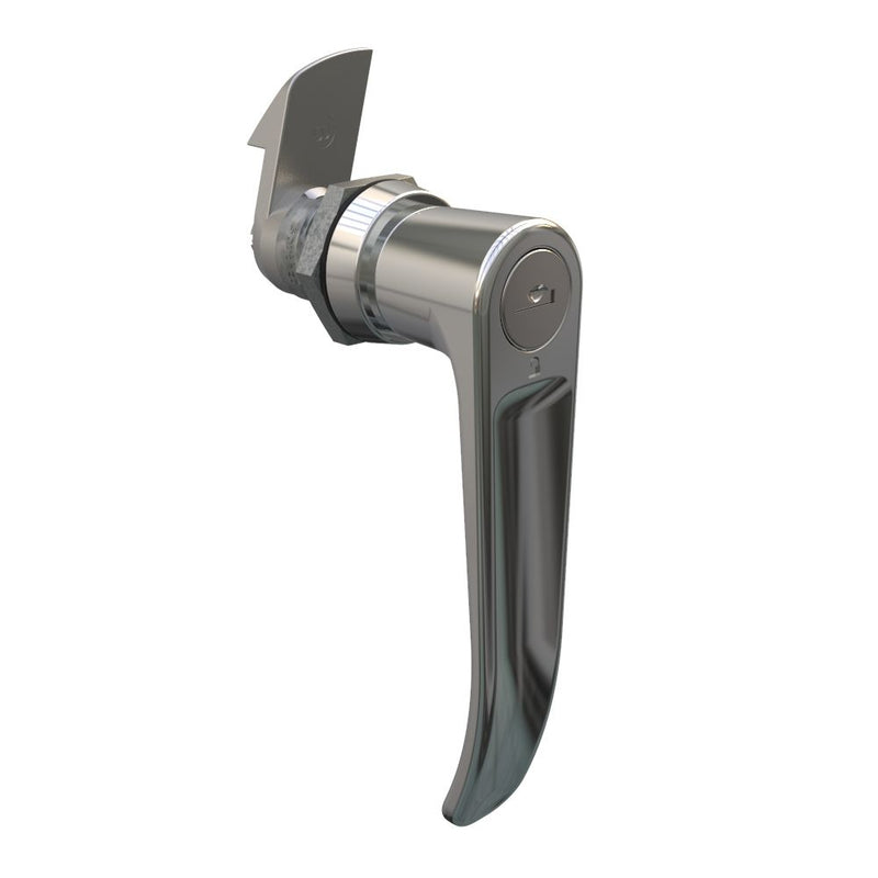 SOUTHCO Quarter-Turn Cam Latch, Key Locking (Reversible Key) L-handle, 23mm (.91 in) Grip, Not Sealed, Zinc Alloy, Chrome Plated, Bright [E5-9-722-520-10]