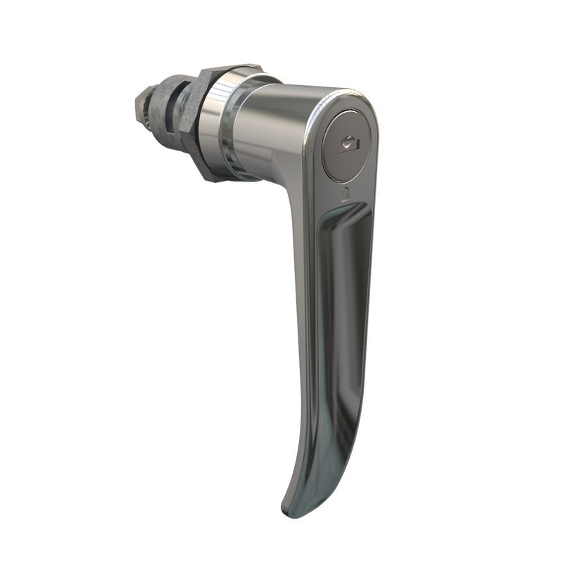 SOUTHCO Quarter-Turn Cam Latch, Key Locking (Reversible Key) L-handle, Spring-return Actuator, Not Sealed, Zinc Alloy, Chrome Plated, Bright [E5-9-722-TR0-13]