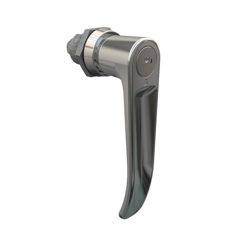 SOUTHCO Quarter-Turn Cam Latch, Key Locking (Reversible Key) L-handle, Without Cam, Sealed, Zinc Alloy, Chrome Plated, Bright [E5-9-722-UU1-13]