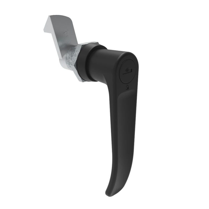 SOUTHCO Quarter-Turn Cam Latch, Key Locking (Reversible Key) L-handle, 23mm (.91 in) Grip, Not Sealed, Zinc Alloy, Powder Coat, Black [E5-9-725-510-10]