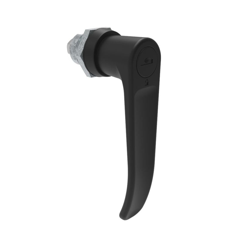 SOUTHCO Quarter-Turn Cam Latch, Key Locking (Reversible Key) L-handle, Without Cam, Sealed, Zinc Alloy, Powder Coat, Black [E5-9-725-UU1-13]