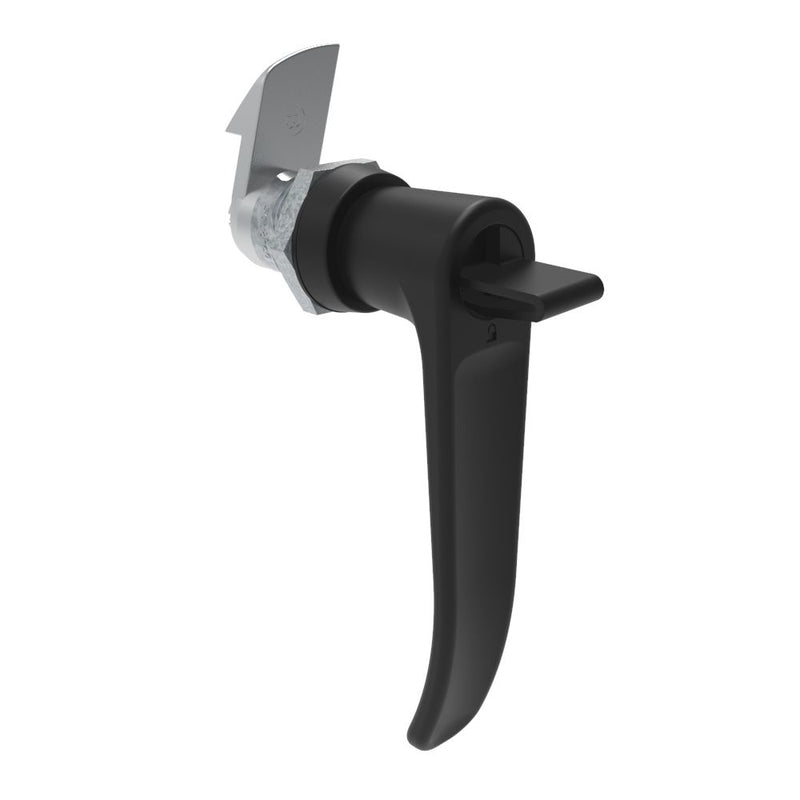 SOUTHCO Quarter-Turn Cam Latch, Key Locking (without lock core) L-handle, 23mm (.91 in) Grip, Not Sealed, Zinc Alloy, Powder Coat, Black [E5-9-735-520]