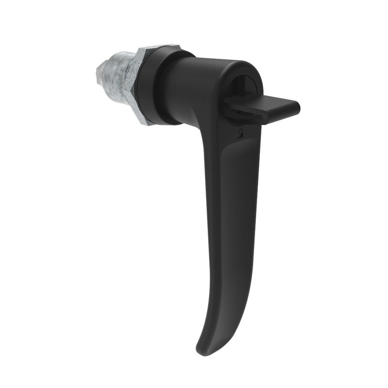 SOUTHCO Quarter-Turn Cam Latch, Key Locking (without lock core) L-handle, Spring-return Actuator, Not Sealed, Zinc Alloy, Powder Coat, Black [E5-9-735-TL0]